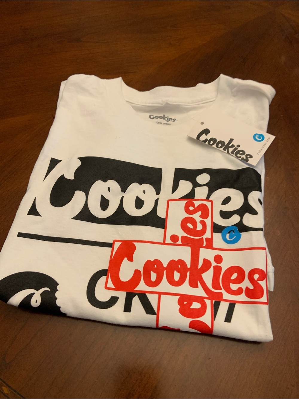 Cookies White Short Sleeve Logo Tee - Red & Black Graphic